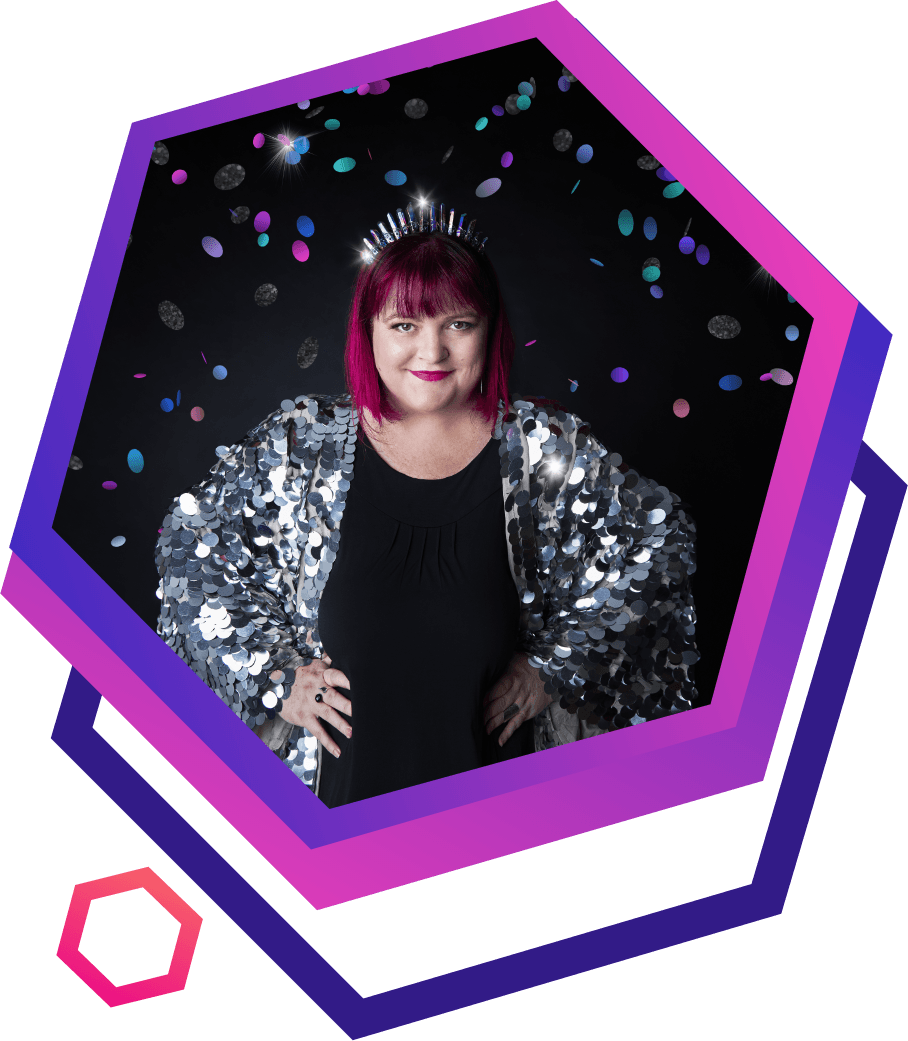 Louise in sparkly jacket specialises in brand strategy